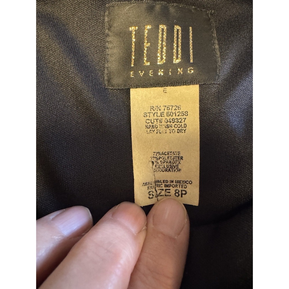 Vintage Teddi Evening Black Sparkle Dress Sleeveless Peplum Cocktail 48.5 " 8 Pe - Picture 13 of 13